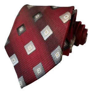 Crazy Horse A Claiborne Co. Red w/Black Grey Diamonds 100%Silk